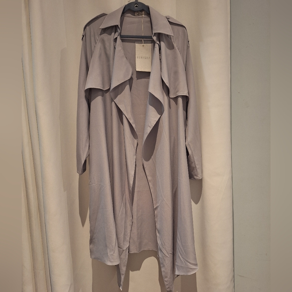 Women's Light Gray Drape Trench Coat - Brand: RESERVED